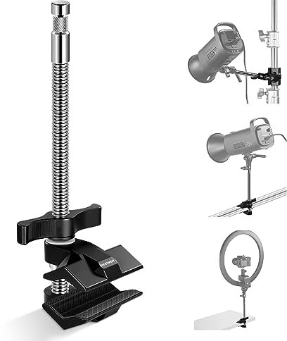 NEEWER 9 End Jaw Grip with 5/8 Stud, Steel Shaft End Pipe Grip Clamp with Adjustable Aluminum Jaws, Rubber Pads for C Stand, Anti Twist, Spin Handle Easy Lock for LED Video Light Softbox,UA041