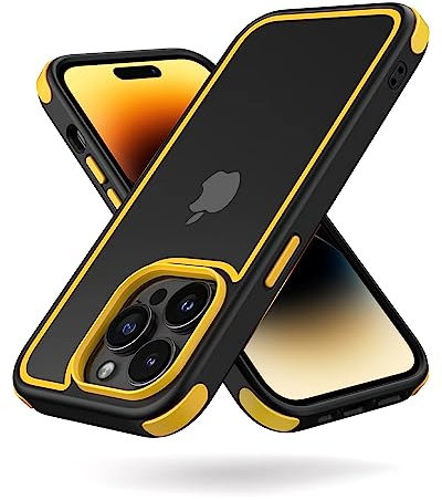 MobNano Ultra Hybrid Durchsichtig Hülle für iPhone 14 Pro Max Hülle Stoßfest Bumper Transparent Handyhülle Shockproof Fallschutz Silicone iPhone 14 Pro Max Case - Schwarz/Gelb