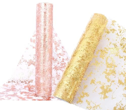 XQEUMC 2 Rolle Glänzend Tischläufer Rolle Gold Und Tischläufer Rosa Rolle 28cm x 5m Weihnachten Tischband Tischdeko für Partys und Feierlichkeiten wie Geburtstage, Hochzeiten,Babypartys, Taufen