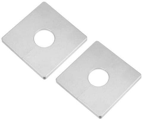 sourcing map 2 Stück Wand-Split-Flansch, ABS Quadratische Selbstklebende Rosettenplatte mit 28mm/1,1 Zoll Durchmesser Loch, Wasserrohrabdeckung für Wasserhahn-Dekoration, Silber