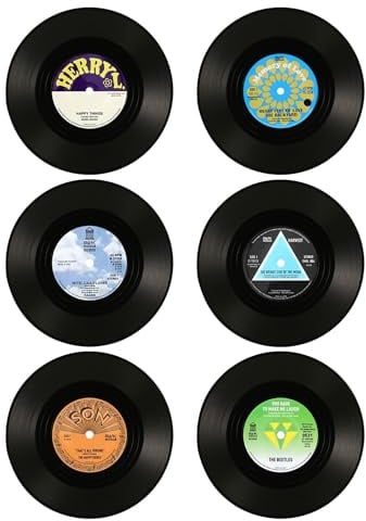 Juego de posavasos vintage de 6 piezas, posavasos de vinilo, posavasos de bebidas, ofrece la mejor protección para la mesa, regalos de Dj