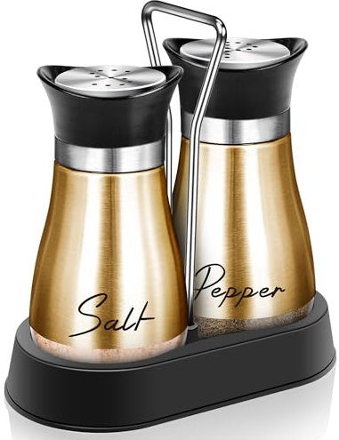 Arrozon Copper Salt and Pepper Shakers Set with Holder,4 oz Modern Farmhouse Kitchen Decor and Accessories for Restaurant, Wedding, Housewarming Gifts Refillable Design (Copper), 20240122.01