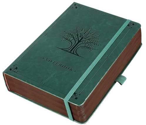 HOMEMARS Notizbuch, Notebook, A5, Journal Buch, Reisetagebuch, Liniert, Tagebuch, Notizblock, Notizbücher a5, 100gsm, 320 nummerierte Seiten,Dunkelgrün, Notizbuch Leder, Prägebaum Design