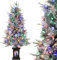 Weihnachtsbaum Künstlich mit Beleuchtung, 125cm 4ft Künstlicher Weihnachten Baum Schnee mit 150 Warmweiß & Mehrfarbigen LED Licht 9 Modi PVC Zweigspitzen Retro Schneemann Leuchtbasis für Haus Büro