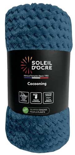 Soleil d'ocre, Couverture, Plaid 180x220 cm COCOONING Petrolblau