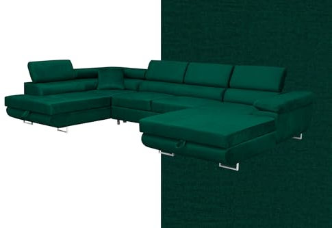 SOFILAND Wohnlandschaft Aller Moon U XXL-Ecksofa mit Schlaffunktion und Zwei Bettkästen. (Grün, Links)
