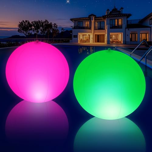 KingSom Luces Flotantes Piscina Solares, Ø35cm Inflables Bolas Luces para Piscina, Luz Solar Piscina Flotante Que Cambian de Color, Impermeables IP68 Bolas de Luz LED para Piscina Jardin - 2 Piezas