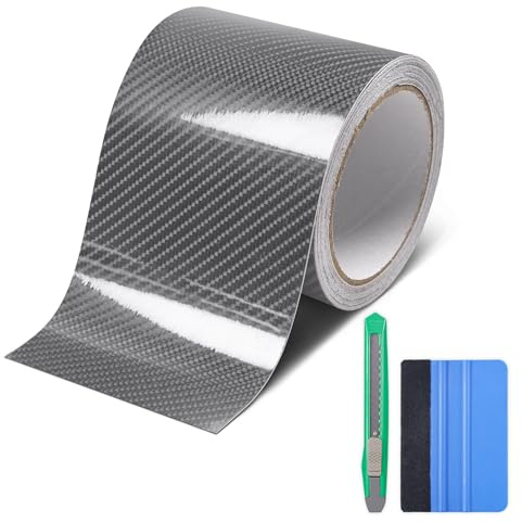 Lypumso Ruban adhésif en vinyle en fibre de carbone avec kits d'outils, revêtement en vinyle chromé pour protection de bord de portière de voiture