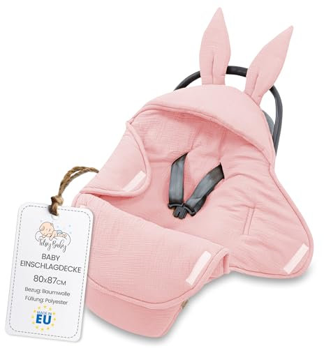 Einschlagdecke Musselin Babyschale Baby Decke 90x90 cm - Winterschlafsack Blanket Fußsack Kinderwagen Zubehör für Neugeborenen und Kleinkinder Winter Einschlagsdecken Puderrosa B
