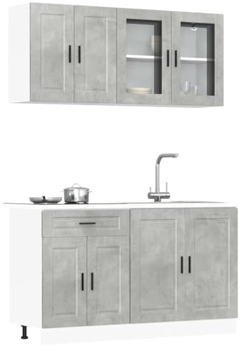 Emmtore 4-TLG. Küchenschrank-Set Holzwerkstoff, Küchenzeile Einbauküche, Schrank-Set, Unterschrank, Küchenschrank, Hängeschrank,Betongrau