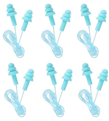 KYLOS Lot de 6 Paires de Bouchons d'Oreilles Réutilisables - Silicone Souple Étanche avec Cordon - Réduction Bruit 32dB pour Nage, Étude et Travail - Confort Optimal et Lavable