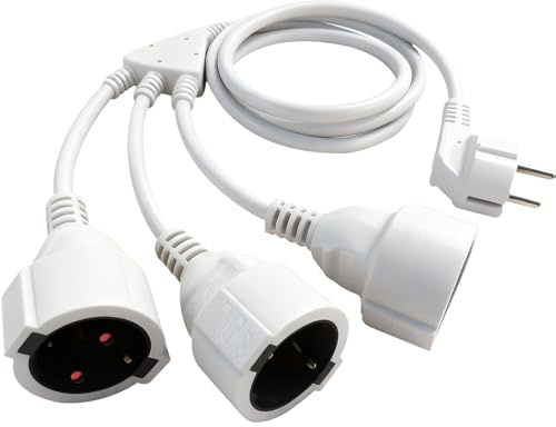 Dreifachsteckdose Doppelstecker für Steckdose Verlängerungskabel 3Fach 2M Schuko Steckdosen Steckdosenadapter Mehrfachsteckdose Doppelsteckdose Steckdose mit Flexible Kable,250V 16A,1.5mm²,Weiß