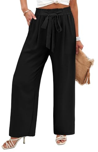 CHICZONE Women's Flowy Toursers Palazzo Lounge Casual Wide Leg Sweatpants High Waist Adjustable Knot Pants with Pockets