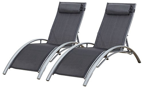 Satz von 2 Liegestühlen GALAPAGOS aus grauem Textilene - graues Aluminium