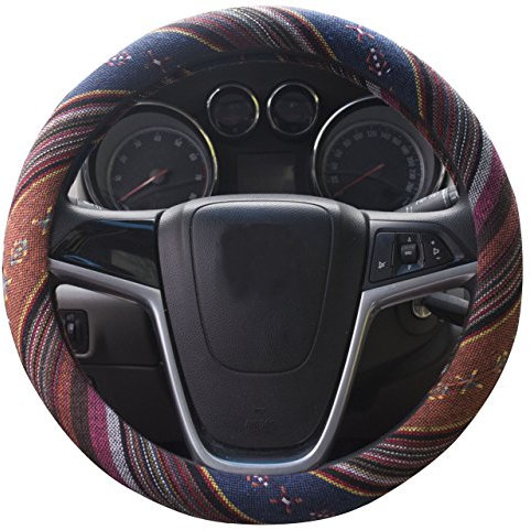 Mayco Bell 2018 Ethnischen Stil Grob Flachs Tuch Automotive Lenkradbezug Anti Slip und Schweißabsorption Auto Auto Wrap Abdeckung (F)