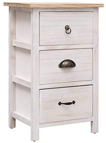 vidaXL Paulownia Holz Beistellschrank mit 3 Schubladen Nachtschrank Schubladenschrank Kommode Nachttisch Flurschrank Telefontisch 35x25x57cm