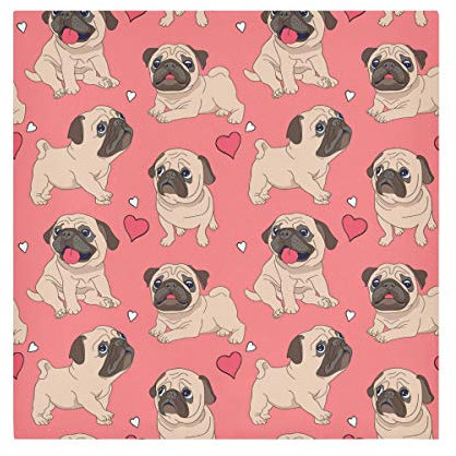 TropicalLife HaJie Servietten Love Heart Mops Hund Tier Dinner Serviette Papier Satin Polyester Tuch wiederverwendbare Servietten für Tisch Kinder 50,8 x 50,8 cm, 1 Stück
