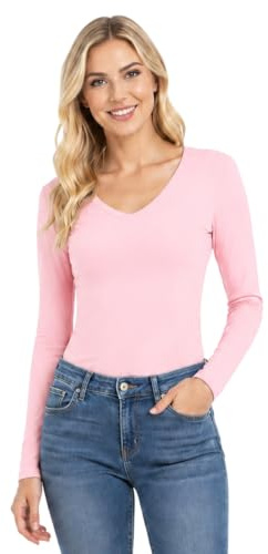 Womens Long Sleeve Top T Shirts V Neck Ladies Basic Slim Fit Casual Tee | VNeck, Soft, Stretchable, Regular Fitted, Available in Plus Size Black
