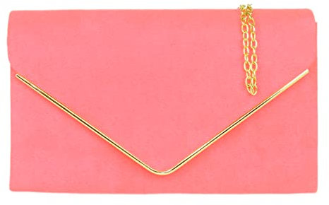 Girly Handbags Womens Faux Suede Clutch Bag Envelope Metallic Handbag Small Neon Fuchsia