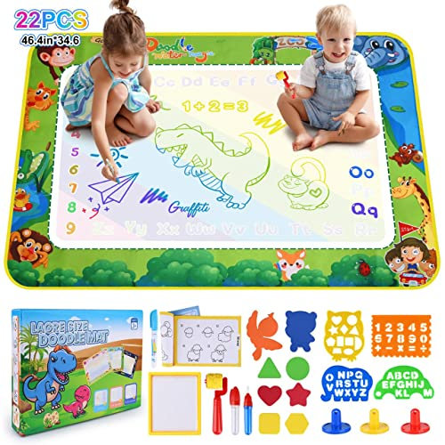 DICLLY 120x90 cm Dibujo Esteras Mágicas, Alfombra con Juego de Herramientas de Pintura de Agua Juguete Educativo Regalo para Niños