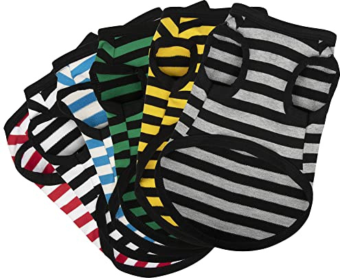 Paiaite 6-teiliges gestreiftes Hemd-Set: Baumwolle, ärmellos, für Welpen, Hunde, atmungsaktives Tank-Top, Bunte Sweatshirts für kleine und mittelgroße Hunde