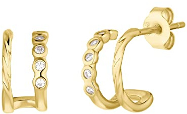 NOELANI Creolen 925 Sterling Silber Damen Ohrschmuck, mit Zirkonia synth., 1 cm, Gold, Kommt in Schmuck Geschenk Box, 2036061
