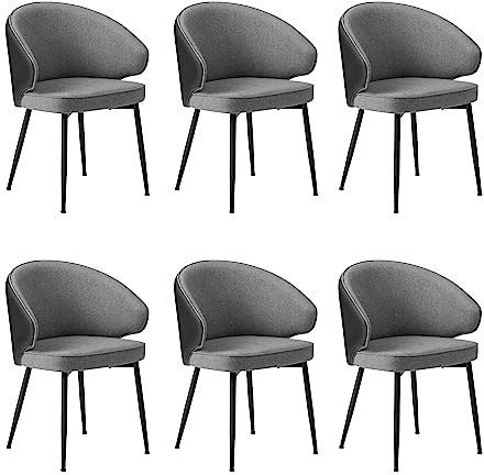 VASAGLE Esszimmerstühle, 6er Set, Küchenstühle, Polsterstühle, Sessel mit Armlehnen, Metallbeine, modern, Wohnzimmerstühle, für Esszimmer, Küche, dunkelgrau LDC106G01