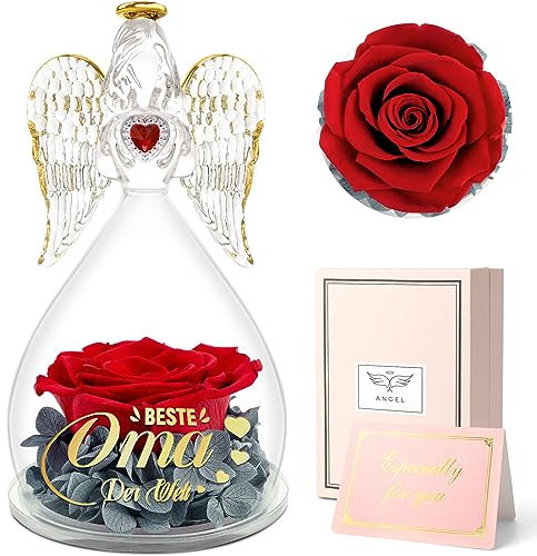 Sunia Geschenke für Oma, Beste Oma Geschenke, Engel Figur mit Spruch Beste Oma der Welt, Ewige Rose Engel Geschenk, Geburtstagsgeschenk für Oma, Muttertagsgeschenk für Oma, Oma Geschenk Weihnachten