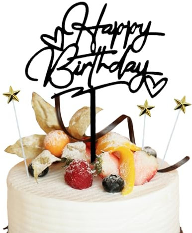 Mezrkuwr Alles Gute zum Geburtstag-Kuchenaufsatz mit 3 golden Sternform Kuchenaufsatz, für Mädchen, Jungen, Damen, Herren, geeignet für Geburtstagsfeiern. Schwarz