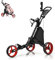 SPOTRAVEL 3 Wheel Golf Push Pull Cart, Folding Golf Trolley with in Foil Coated Storage Bag, Elastic Strap, Adjustable Umbrella & Cup Holder, Portable Golf Bag Holders (Red)