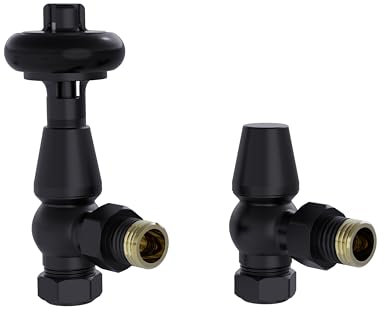 Warmehaus Chelsea Traditional Angled TRV Thermostatic Radiator Valves Black