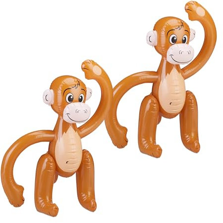 Relaxdays Mono Unidades Pack 2 Monos Hinchables, Juguetes Inflables para Piscina, Accesorios para Disfraz, Decoración Fiesta, Marrón, 58 x 45 x 40 cm