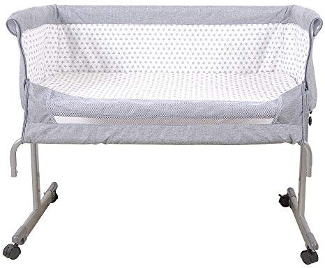 Willonin Babybett Cododo, mit Matratze für die Geburt, Höhenverstellung, einfach an das Elternbett anzupassen, verstellbare Füße, Moskitonetze & Reißverschluss (96 x 57 x 77 cm, grau)