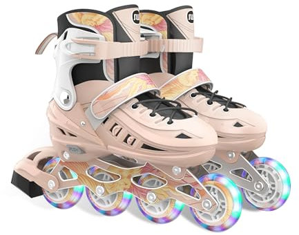 OLYSPM Inline Skates Kids,Roller Skates,5 Sizes of Adjustable Skates with Chinese Style Pattern and 8 Light up Wheels for Boy and Girls