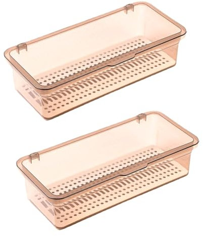AMIUHOUN Flatware Tray (2Pcs), Utensil Storage Organizer with Lid, Transparent-Brown, Protects Cutlery from Damage, Stackable, Rectangular, 27x11.5x6.5cm