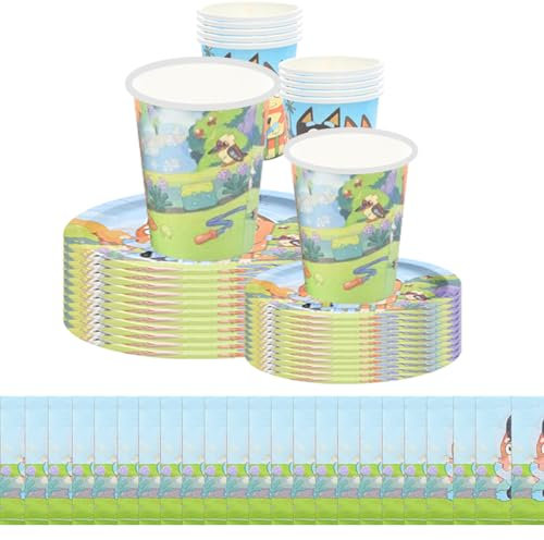Único cumpleaños bluey suministros de fiesta de cumpleaños | Serves 10 Guests |decoration anniversaire bluey et bingo vajilla de kit | deco anniversaire bluey | Dinner & Cake Plates, Napkins,tasse