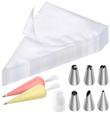 soodyoow 100 Pièces Poches à Douilles, Comprenant 6 Douilles en INOX,1 Adaptateur, Poches à Pâtisserie Jetables, pour Deco Gateau, Décorer Les Biscuits, Cupcake, Pâtisserie