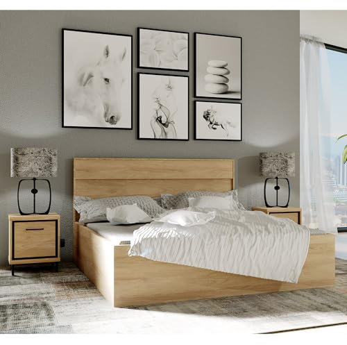 Lomadox Doppelbett 160x200 cm mit 2 Nachttischen Jugendbett Ehebett Bettgestell 160 x 200 modern in Eiche