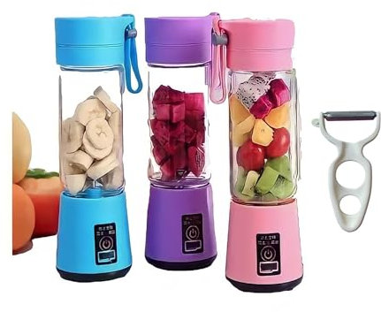 Batidora Portátil 2 en 1 con Vaso y Pelador Incluido - Licuadora Recargable para Batidos, Zumos y Comidas Saludables Color Aleatorio