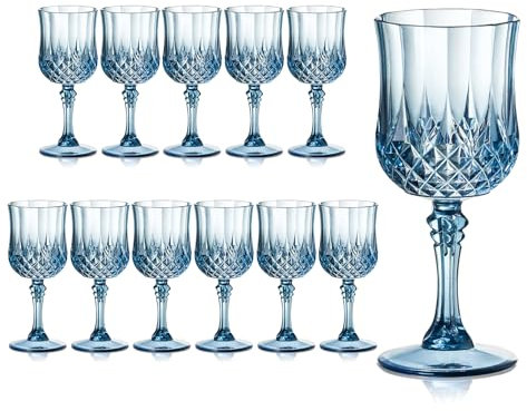 12 Pieces 7 oz Plastic Reusable Wine Glasses Vintage Crystal Unbreakable Plastic Gin Glasses Drink Glasses Water Goblets for Parties Weddings Outdoor Events BBQ Picnics