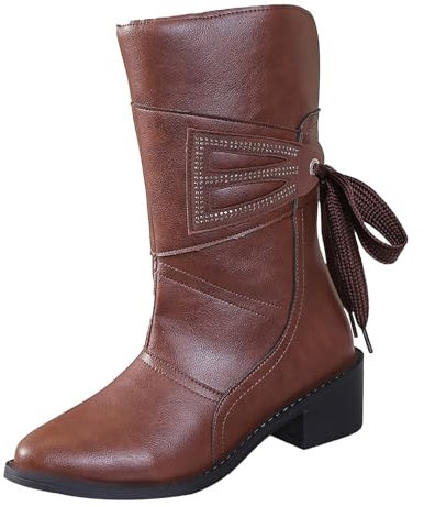 Generico Stivali Donna Alti con Tacco Western Invernali Boots Tacco Medio Stivali Alti Donna con Tacco Scarponcino a Punta Stivaletti Donna Scarponcini Cerniera da Cowboy Cowgirl Tronchetti