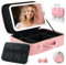Große 38 X 30cm Reise-Make-up-Tasche mit abnehmbar Spiegel, professioneller Kosmetiktasche mit Spiegel-3 Farbmodi, Dimmbare beleuchtete, Make-up-Organiser mit beleuchtetem Spiegel, PU-Leder-Abdeckung