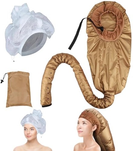 Dzmuero Trockenhauben für haare, Trockenhaube, Trockenhaube für locken, mit Haartrocknernetz, tragbare Haartrockner-Trockenhaube, Haartrockner mit langem Schlauch, zum Trocknen, Heizen, Stylen (Gold)