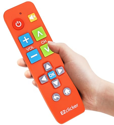 EZclicker Télécommande TV Universelle à Gros Boutons Simple et Facile à Utiliser, idéale pour Les Personnes âgées, Fonctionne Avec Les Grandes Marques de TV (2 Piles AAA Non incluses) (Orange)