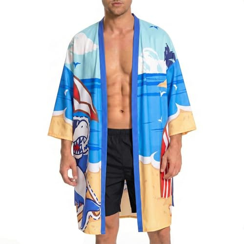 OLAOLA Herren Bademantel Leichter Kimono Morgenmantel Herren Damen Unisex Bequem Weich Lang Sauna Robe Mikrofaser Leicht Schnelltrocknend Bademantel