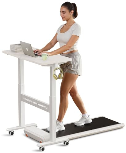 WALKINGDESK Höhenverstellbarer Schreibtisch mit Rollen, 80 x 40 cm Pneumatisch Computertisch Laptoptisch, Mobiler Stehpult für Walking Pad, PC Tisch Steh-Sitztisch für Home Office, Weiß