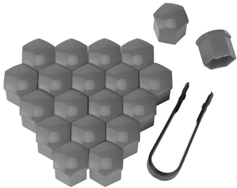 WUDIJING 20 Pièces Capuchons D'écrou de Roue pour Volvo S40 I / V40 I Bj. 1995-2004, Anti-poussière Cache-écrous de Pneu Hexagonaux avec Ensemble D'outils de Démontage,Grey-17mm