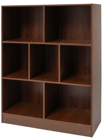CHERIPOLI 7 Fächern bücherschrank Vintage Regal, büroregal bücherregal standregal MDF-Bücherregal, für Wohnzimmer Schlafzimmer büro kinderzimmer (Eiche dunkel)
