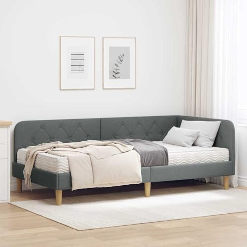 Amorsee Boxspringbett 100 x 200 cm mit Matratze, Einzelbett mit Matratze, Polsterbett 100 x 200 cm, Sofabett, Tagesbett, Bett 100 x 200 cm, Schlafzimmer, Kinderzimmer, Dunkelgrau