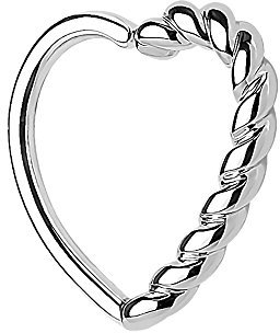 Piercingfaktor Continuous Piercing Ring mit Herz geflochten gedreht für Septum Tragus Helix Ohr Cartilage Knorpel Ohrpiercing Silber
